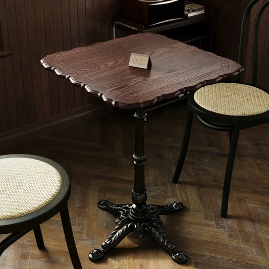 (6) Custom Retro Bar Table and Chair Combination Solid Wood Milk Tea Coffee Shop Table Commercial Square Table