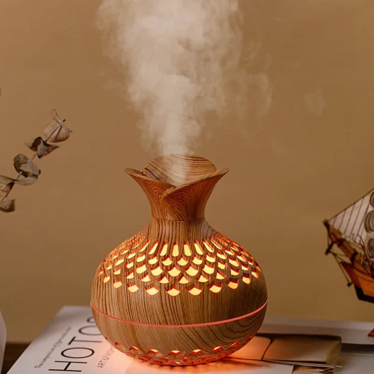 Warm Low Night Light Portable Tabletop 2 Spray Modes Wood Grain Air Delicate Water Mist-Heavy Fog Ultrasonic Oil Diffusers/Colors-Brown/Black