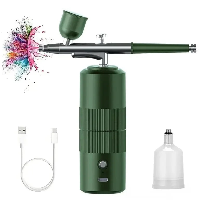 OLOEY Professional Grade Outdoor Black-Silver Handheld Rechargeable Cordless Electric High Pressure Air Spray Nozzles Guns/ 2 Clear Plastic Tubes/ USB Charging Cord/Colors-Black/Green/Pink/Silver/White/Clear
