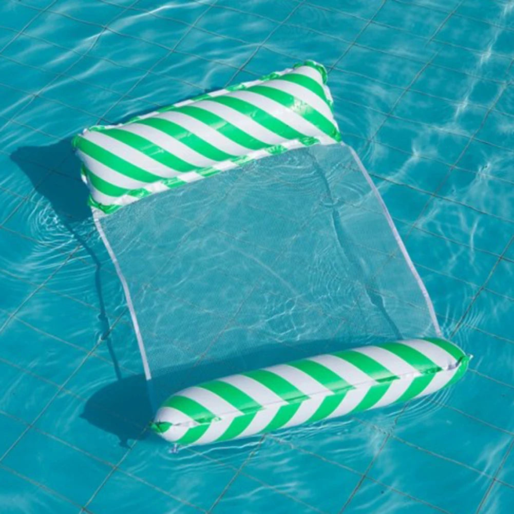 SHUNMAII Inflatable Floating Striped Blue-Green-White Foldable Clear Nylon Net Pool Chair Loungers Rafts