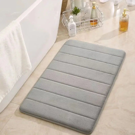 Rectangle Super Absorbent Memory Foam Core Polyester Soft Anti-Slip PVC Bottom Bathroom Mats/Colors-Black/Multicolor/ Gray/Beige/White/Striped