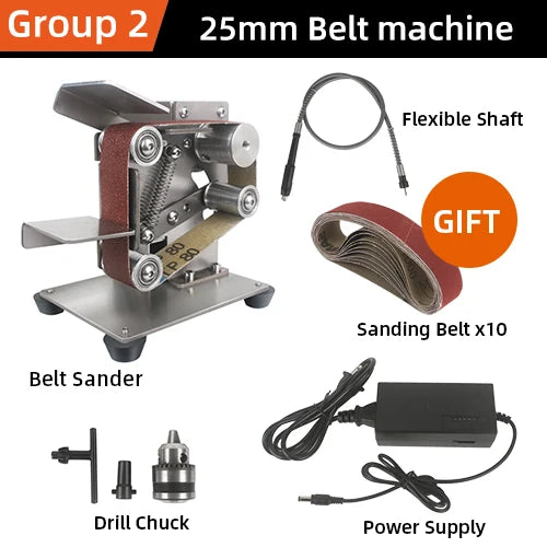 TUNGFULL Outdoor Waterproof Cover Polished Silver Stainless Steel Plated Full Body 7 Adjustable Speeds Control Gears AC-DC Powered Mini Electric Belt Sanders/Colors-Silver/Gray/Black/220V 110V/ US Plug/Electrical Components/Dust Cover