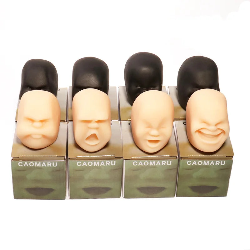No-EN-Name-Null Kids-Adults Soft Cartoon Plastic 3D Doll Heads Mochi Squishy Funny Face Squeeze Toys/ Colors-Gray/Beige/Black/Brown/Ages: OVER 3 Years Old-Adults