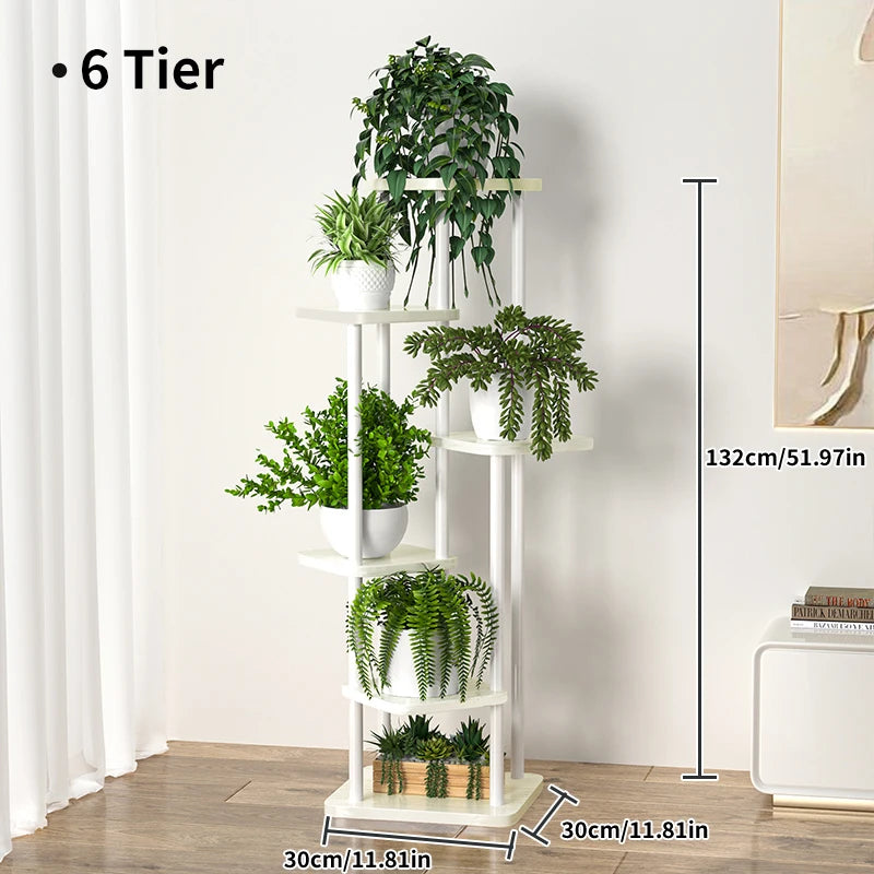 MTSHINING Wood 8 Tier Multi-Layered Shelves Iron Metal Plant Stands/Colors-Black/White,/Brown