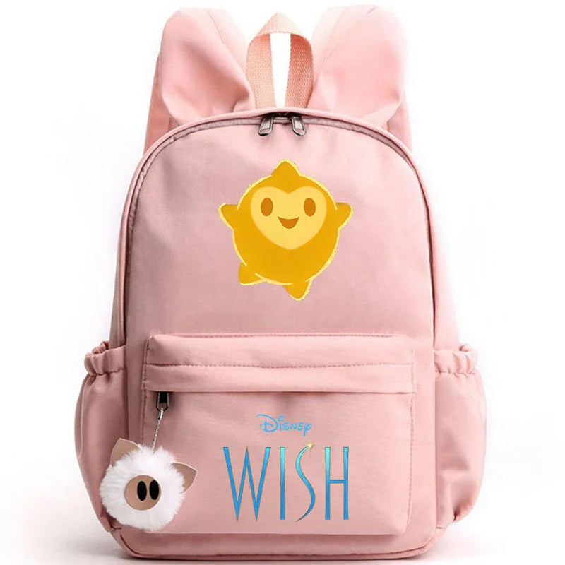 Disney Kids Cute Cartoon Wish Movie Large Waterproof Pink Nylon Fabric School Backpacks