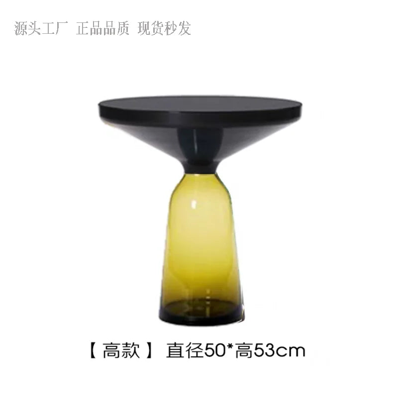 No-EN-Name-Null European Retro Multicolor Oval-Round Solid Glass Tea-Coffee Tables/ Size-50x53cm