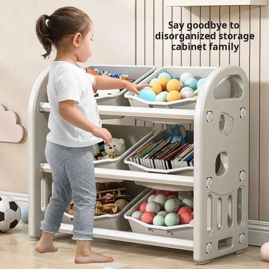 Babies-Toddlers Eco-Friendly 3-Tier Shelves Thick Plastic Toy Storage Cabinet/Ages: Over 6 Months Old/Colors-Gray/Pink/White/Black/Green/6-Plastic Storage Boxes Included