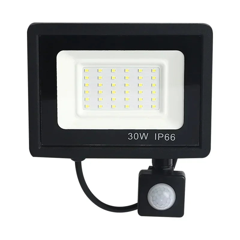 HUANJI Outdoor Modern Black-White Square Aluminum Metal Body Integrated Smart Motion Sensor Cool White LED Wall-Mounted Flood-Spot Lights/LED Bulbs Included