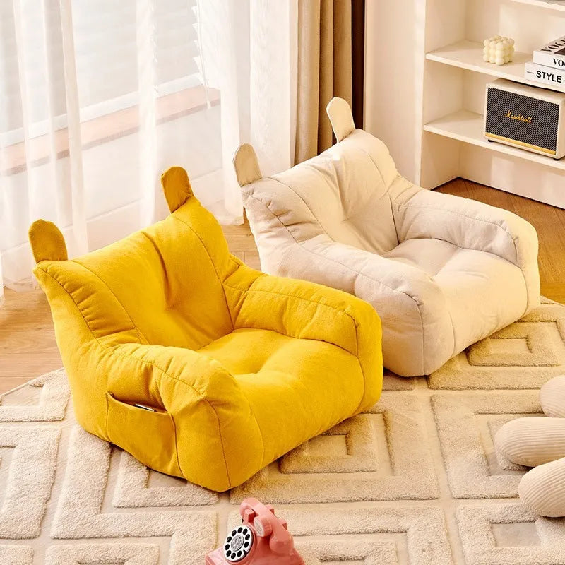 OLEVO Kids Modern U-Shaped Combination Cute Bear Soft Imitation Hemp Linen-Cotton Breathable Velvet Fabric Safe EPS Particles Deep Play Sofa/Colors-Green, Yellow, White/Size-38x38x35cm or Dimensions: 43x43x40cm