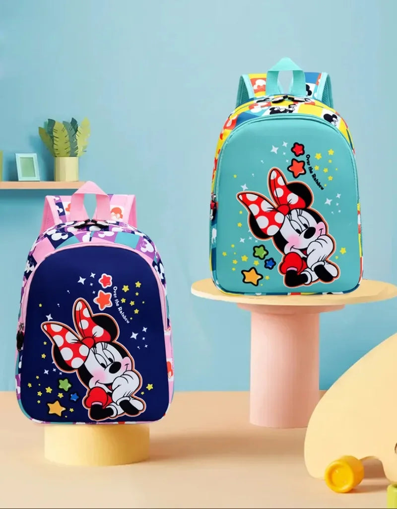 Disney's Kids Waterproof Canvas Fabric Double Zippers Cartoon Anime Minnie Mouse Theme Detachable Straps-Handle Mesh School Backpacks/Internal Pockets/Colors-Purple/Pink/Blue/Animal/Multicolor