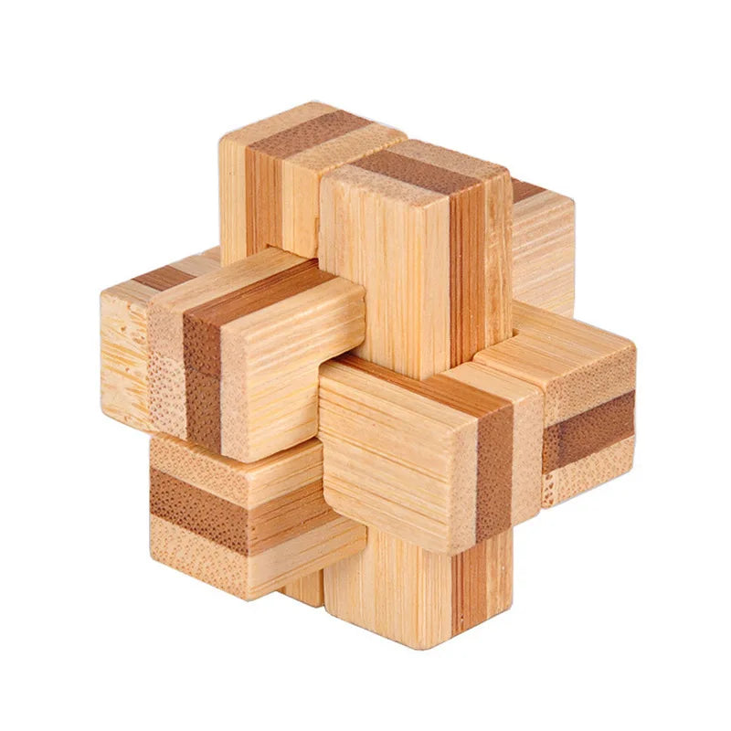 OLOEY Teens-Adults Kong Ming Lock Medium Hard Geometric Shaped 3D Disentanglement Brown-Beige Solid Bamboo Wood Brain Teaser Mechanical Puzzle Toys/Ages: 13-18 Years Old + Older/Colors-Brown/ Beige/Geometric