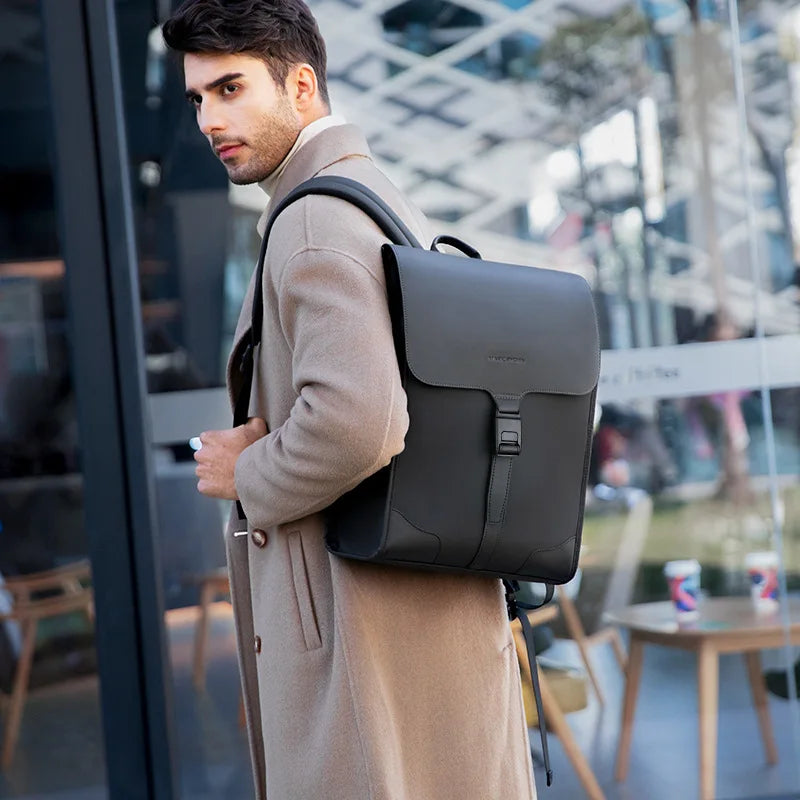 OZUKO Men Large Flap-Over Closure Zippers Waterproof Black-Gray Canvas Fabric Mark Ryden Shoulder Straps-Handle 15.6 Inch Laptop Compartment Polyester Lining Anti-theft Zipper Mochila Laptop Backpacks/External Pockets/Keychain Holder