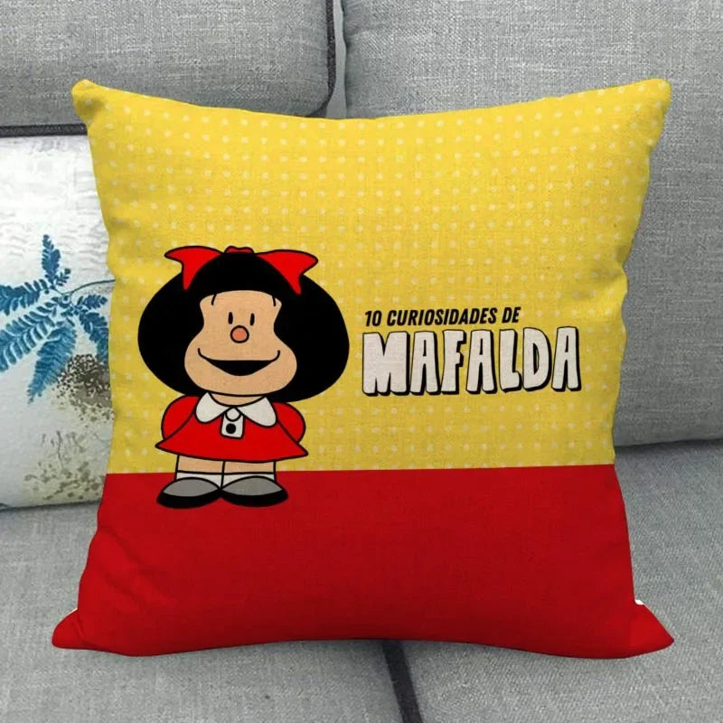 No-EN-Name-Null Customized Multicolor Square Machine Washable Soft Linen-Cotton Fabric Printed Mafalda Pillowcases/ Sizes: 45X45(One Sided)/Colors-Red/Purple/Beige/White/Pink/Blue/Black/Floral/Multicolor