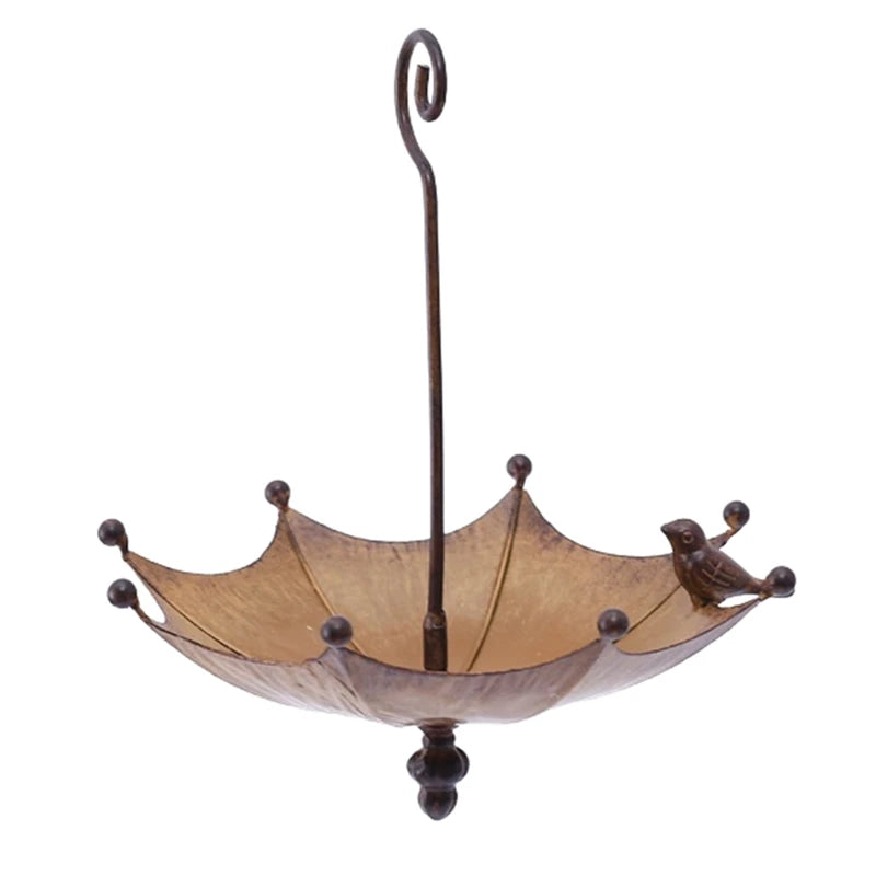 No-EN-Name-Null Outdoor Garden Wood-Iron Metal Upside Down One Bird On Brown Umbrella Shaped Bath Bath-Bird Feeders