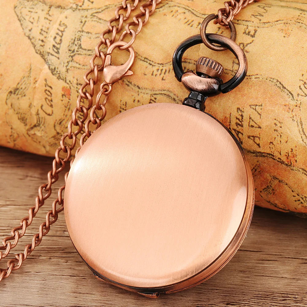RUNERR MEN Vintage Quartz Digital Display Bronze Metal Alloy Case Glass Face Electronic Drive Mode Hollow-Out Engraved Lotus Flower-Animals Front Design Bronze Chain-Pocket Watches