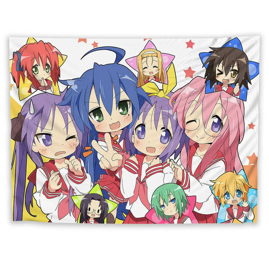 Large AUBUSSON Design Polyester Rectangle Digital Printed Colorful Multicolor Cartoon Anime Lucky Star Kawaii Izumi Konata Japan Saitama Wall Hanging Tapestries/Colors-Multicolor/White/Purple