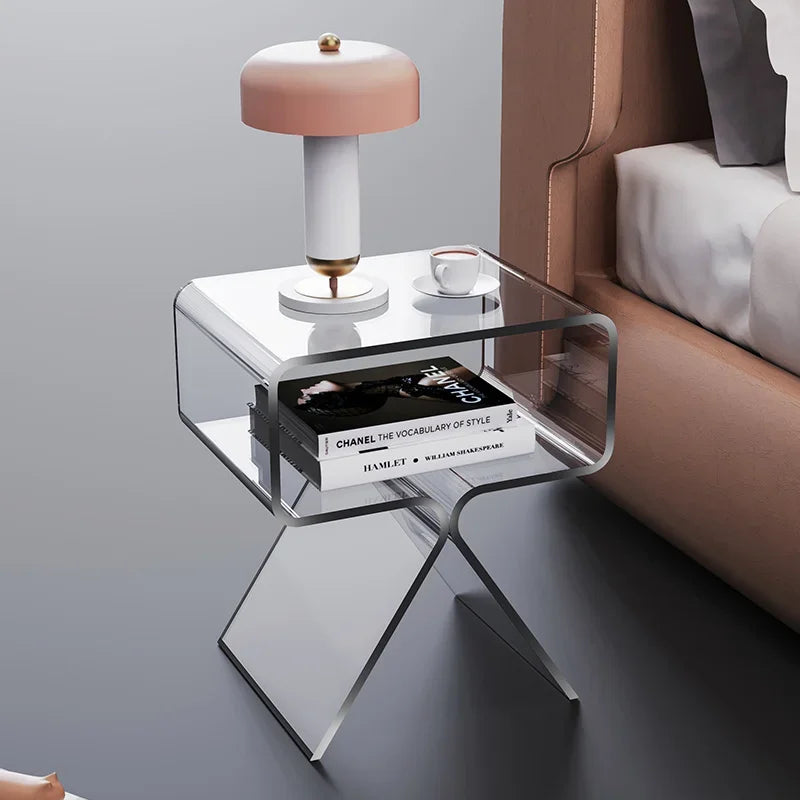 No-EN-Name-Null Modern Rectangle Orange Transparent Plastic-Acrylic Body Bedroom Side End Tables/Colors-Orange/Clear/Black/Size: height 45cm, length 39cm, width 30cm