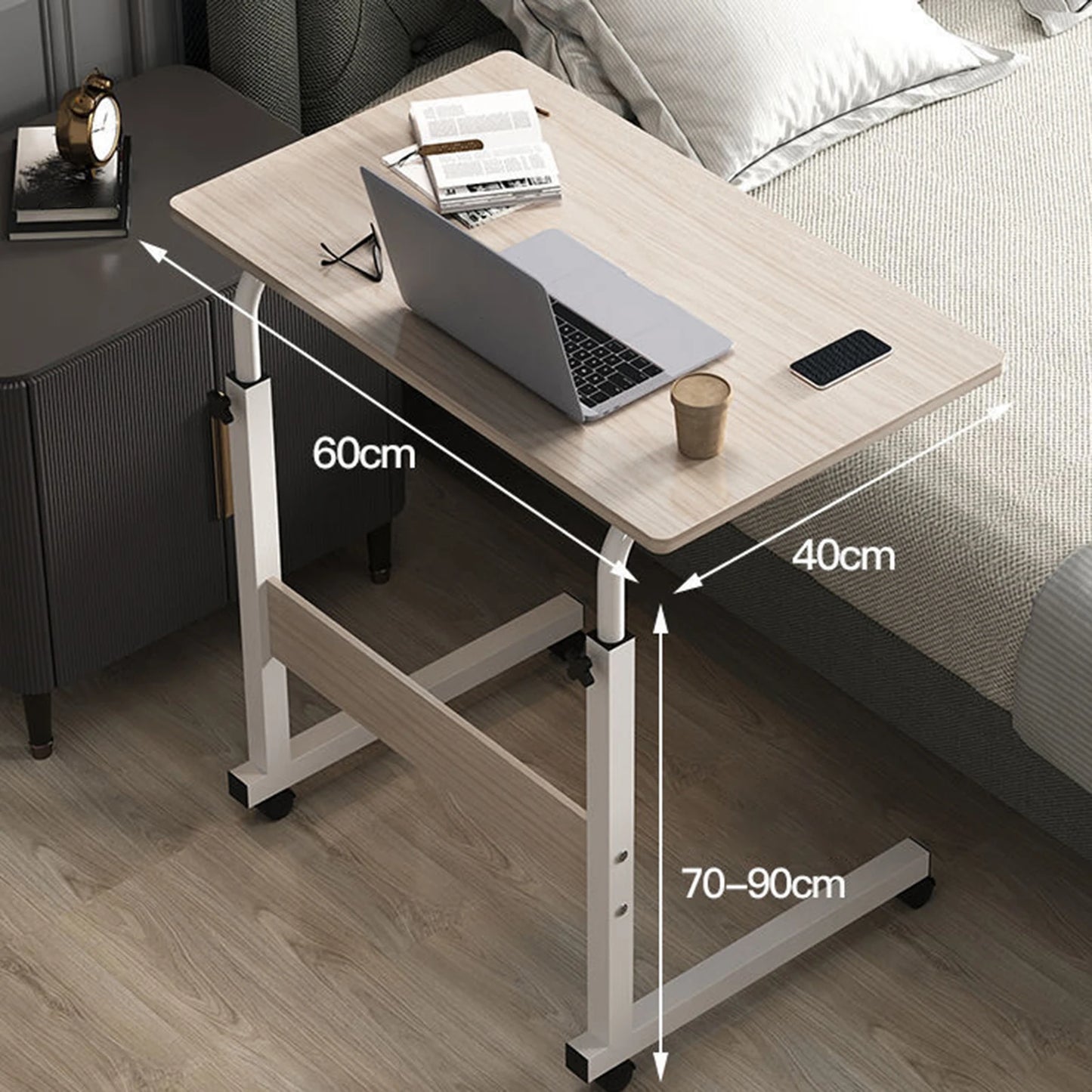 KESOTO Small Mobile Portable Brown-Black-Beige Rectangle Wood Top Steel Framed Adjustable Height-Shelves Computer Desks/4 Universal Wheels/4 Casters Brakes/Colors-Brown/Black/Beige/Storage Options/Assembly Required
