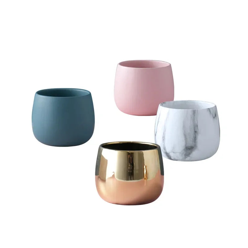 NULL Modern Small Glazed Ceramic Multicolor Round Shaped Desktop Flower Pots Planters /Colors-Colors-Gold/Blue/Pink/Gray/Black/White/Multicolor