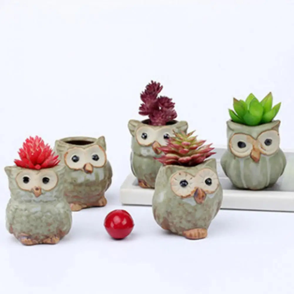 No-EN-Name-Null Modern Mini Green Ceramic Cute Owl Shaped Animal Desktop Flower Pots