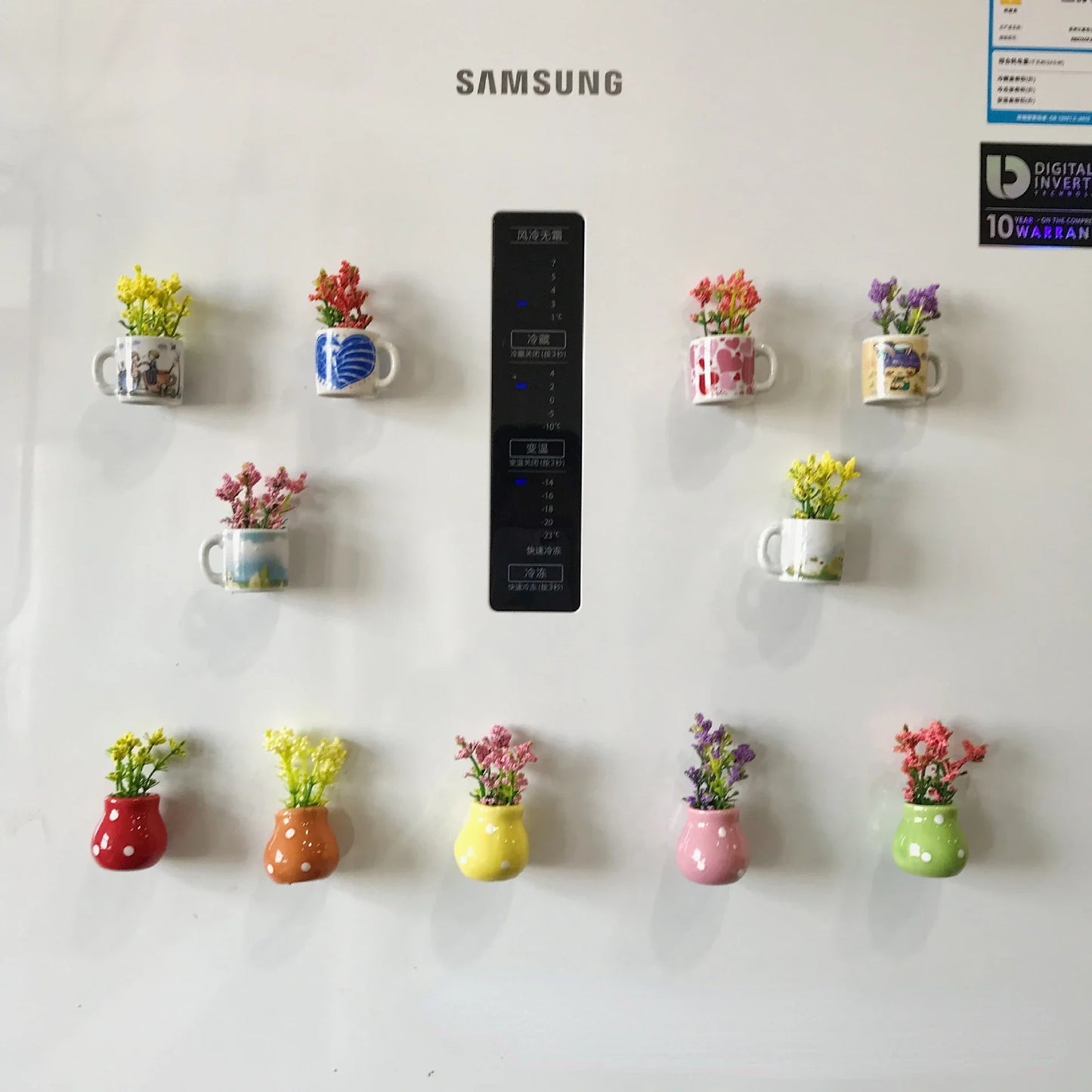 1pcs Creative Magnetic Mini Ceramic Vase 3D Simulation Flower Potted Cute Decorative Fridge Magnet for Kitchen Home Decor
