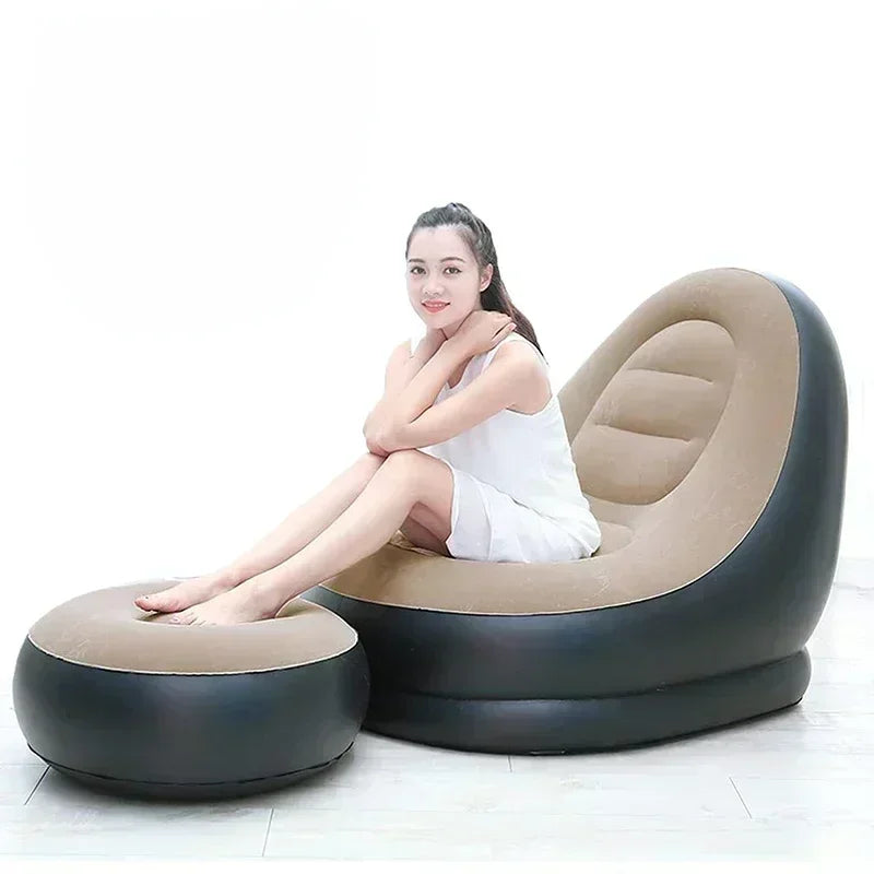 No-EN-Name-Null Modern Soft Velvet Upholstered Multicolor Fabric Lazy Air-Filled Poly-Vinyl Inflatable Foldable Feet Stool-Outdoor Chairs/ Multifunctional Ottoman/Colors-Red/ Black/Royal Blue/Multicolor