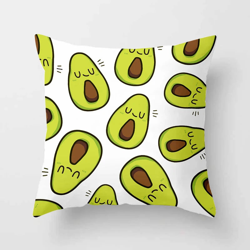 100% Polyester Avocado Printed Pattern Cushion Pillowcases/Colors-Green/Floral/White