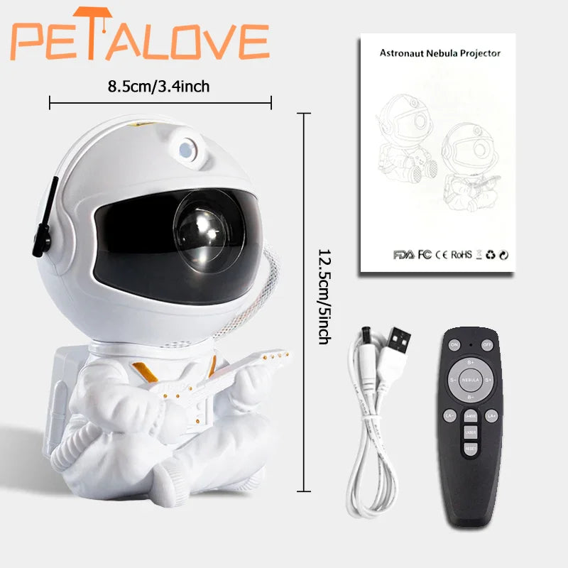 PETALOVE Kids Remote Control Seven Colors LED Lights Galaxy Starry Night Sky Black-White Astronaut Hard ABS Plastic Body Light Projector Night Lights/Bulbs Included/Colors-Multicolor/Black/White