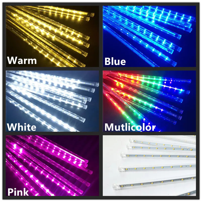 RUSNAK Outdoor-Indoor Waterproof-Dustproof Low Power Corrosion Resistant Warm-Cool White LED Falling White Meteor Shower Effect Design DC-Powered Fairy Shaped Light Ropes-String Lights/ Colors-Red/White/Blue/Multicolor