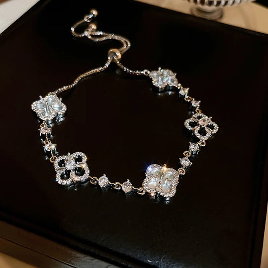 OMGD Women White Exquisite Imitation Copper Zircon Link Chain Tension Bracelets