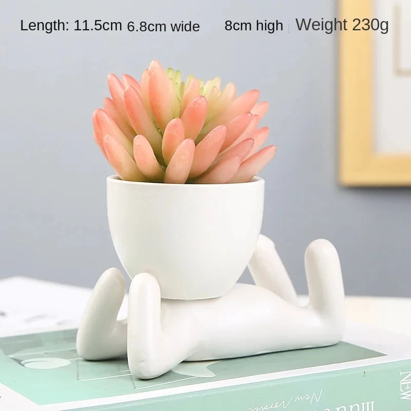 No-EN-Name-Null Indoor Mini Chinese Glazed Ceramic Black-White Cute Cartoon Human Silhouette Shaped Succulent Desktop Flower Pots Planters