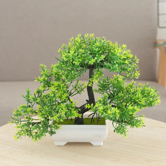 Indoor Artificial Plastic Non-Flowering Small Magnoliopsida Bonsai Tree-Rectangle Pot/Colors-Green/Purple/Yellow