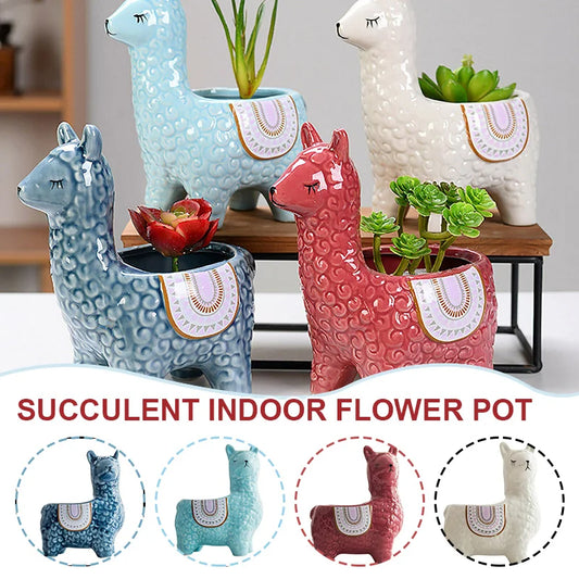 No-EN-Name-Null Home Garden Indoor Resin Not Coated Finish Desktop Cute Ceramic White-Alpaca Purple Saddle Animal Mini Succulent Planters/Colors-Animal/Geometric/Purple