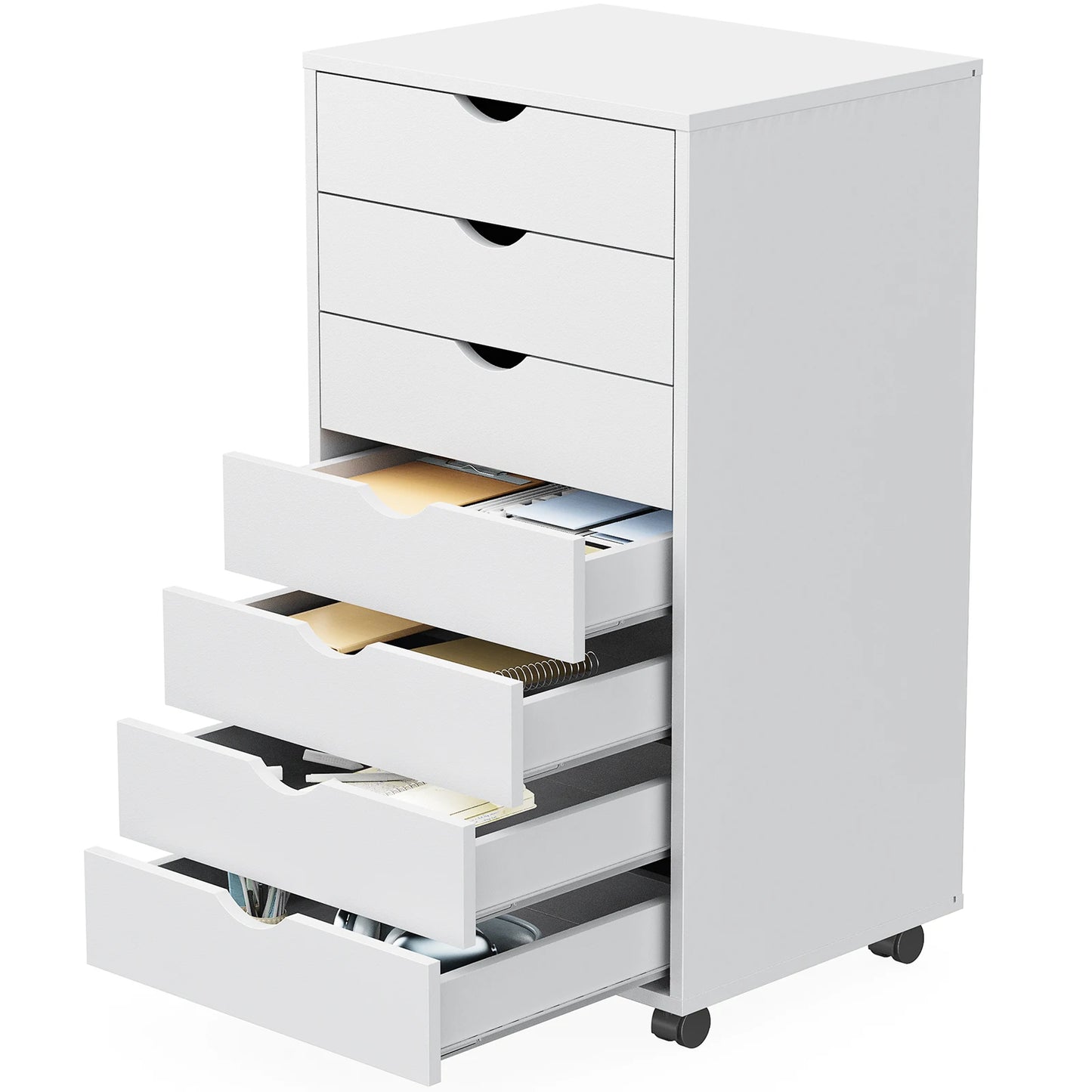 JHK Modern Tall Large White-Black Wood Metal Sliding Seven Drawers Two Brakes Four Black Plastic Locking Wheels Dressers/Sizes: L 15.75 x W 18.74 x H 34.25 Inch/Metal Gliding Fixtures On 7 Drawers