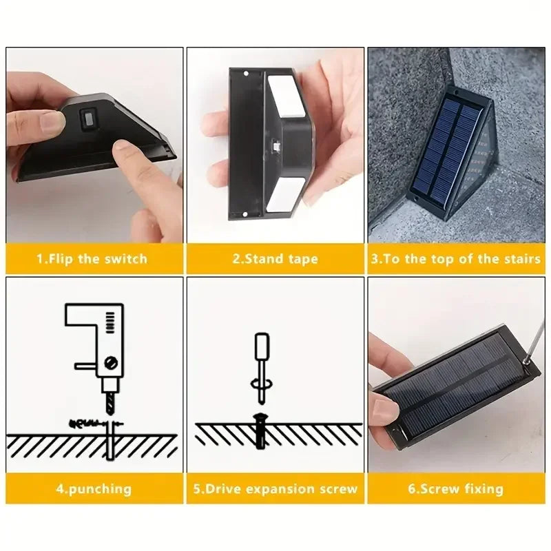 XIWANGFIRE Outdoor Geometric Black-White-Gold Triangle Plastic Body Solar-Powered Warm White LED Waterproof Stair Lights