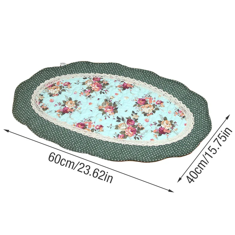 No-EN-Name-Null Indoor Non-Toxic Waterproof Fade Resistant Cotton Fabric Quilted Patchwork Floral Design Hand-Knotted Flatweave Anti-Slip Base Oval Floor Mats-Rugs/Hand-Machine Wash/Colors-Floral/Dots/Striped/Checkered/Multicolor