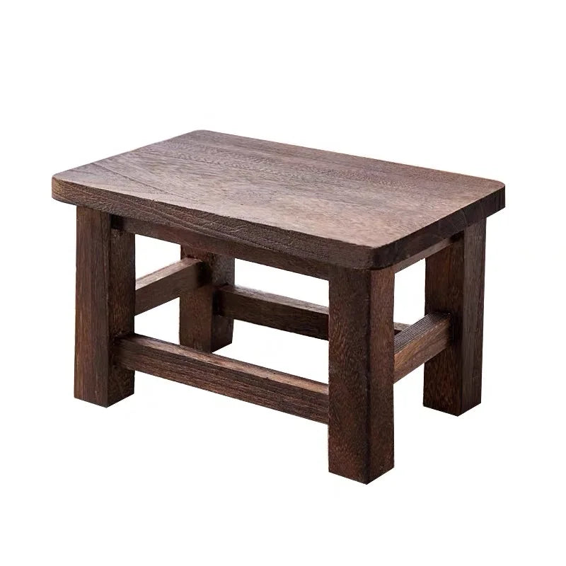No-EN-Name-Null Modern Backless Rectangle Shaped Hard Flat Top Brown-Beige Solid Wood Ottomans
