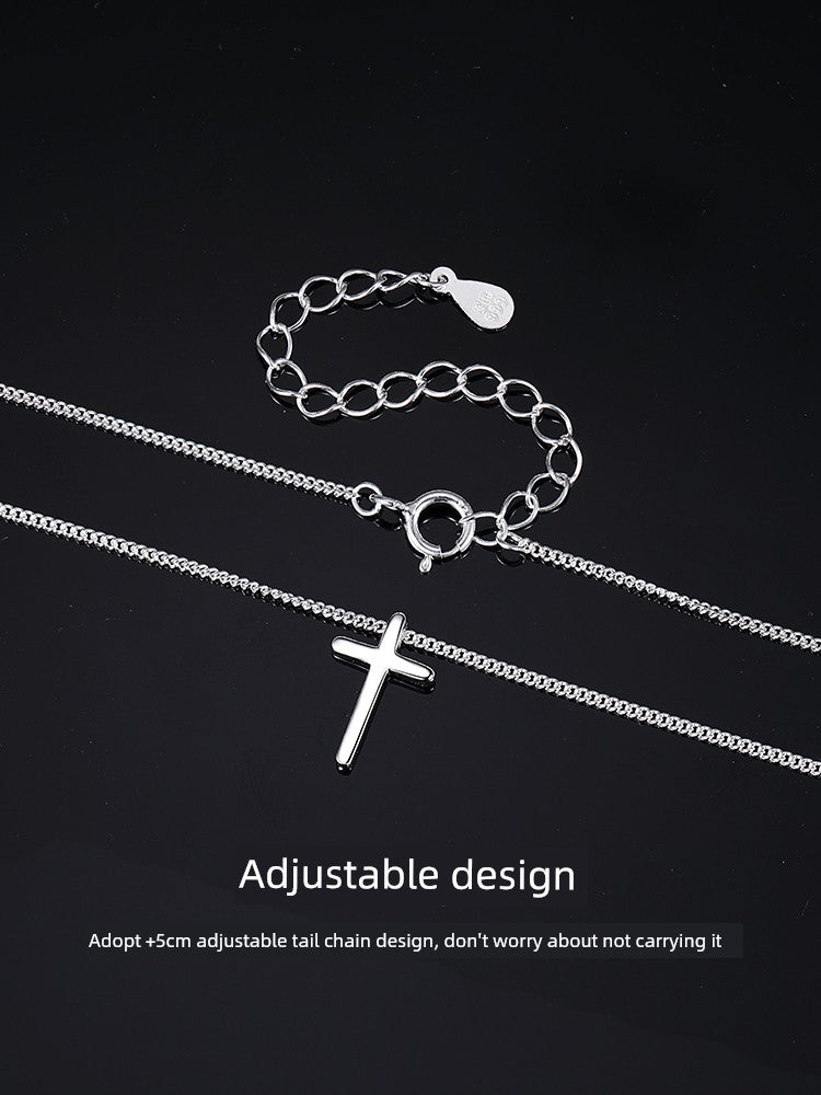 Women Elegant Fine Imitation Sterling Silver Mori Small Cross Pendant Chain Link Necklaces