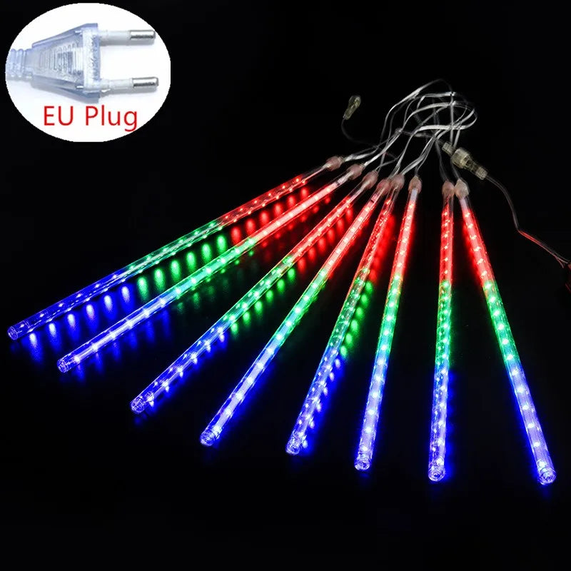 RUSNAK Outdoor-Indoor Waterproof-Dustproof Low Power Corrosion Resistant Warm-Cool White LED Falling White Meteor Shower Effect Design DC-Powered Fairy Shaped Light Ropes-String Lights/ Colors-Red/White/Blue/Multicolor