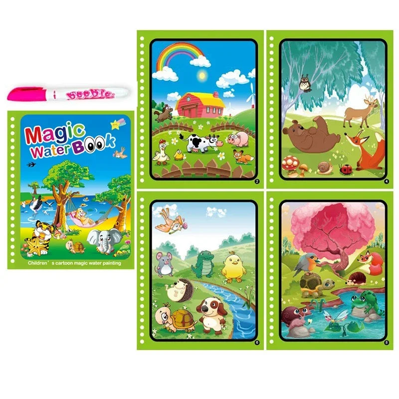 No-EN-Name-Null Kids Plastic Ringed Multicolor Early Education Magical Water Book Pen Paper Drawing Reusable Coloring Books-Pads/Ages: 3-8 Years Old/Colors-Blue/Green/Multicolor/Animals
