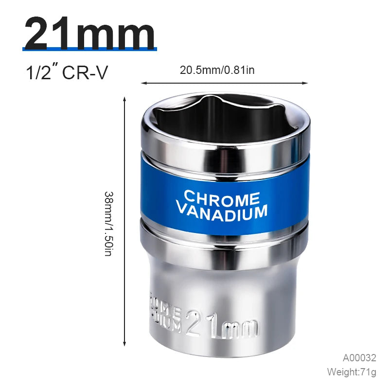 NIUXIANG Blue-Silver Chrome-Plated Steel Deep Impact Anti-Slip Card Slot Design 1/2 Hex Drive Socket Sets