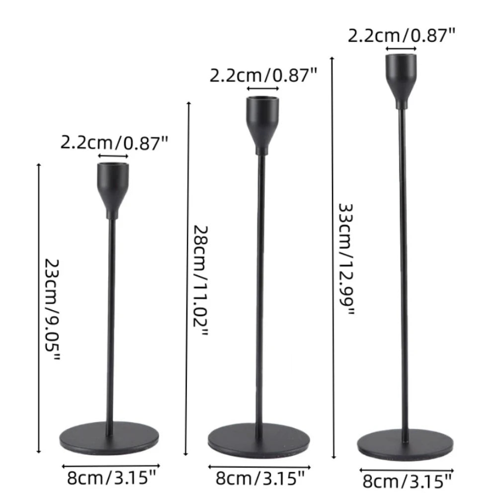 3PCS Set S-M-L European Round Metal Anti-Rust-Corrosion Non-Slip Flannel Base Tabletop Candlestick Holders/ Fits 3/4 inch