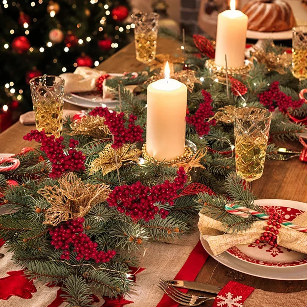 50PCS Branch Indoor Artificial Plastic Foam Non-Flowering Red Holly Berries Flower Bouquet Plants