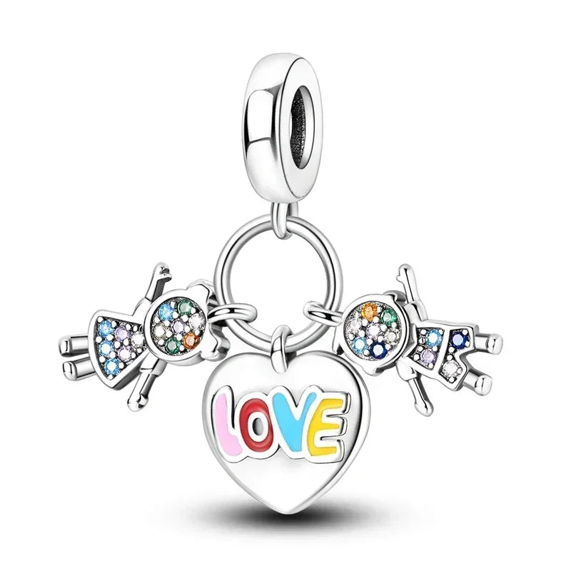 No-EN-Name-Null Women Sterling Silver Enamel Rainbow-Hot Air Balloon Design Fine Imitation Zircon Stone Glass Nuggets Beads Shaped Charms-Pendants/ Colors-Rainbow/Multicolor/Silver/Pink/Animal/Floral