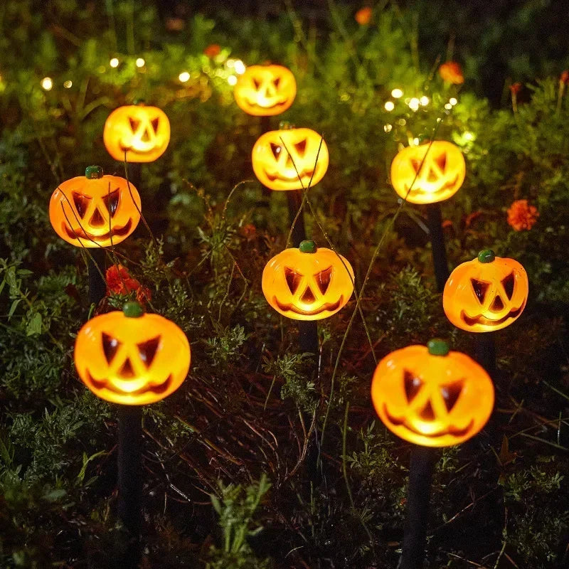 XIWANGFIRE Outdoor Waterproof Warm White LED Bulbs Small-Big Halloween White Ghost-Orange Pumpkin Black Triangle Shaped Eyes-Nose-Mouth Pumpkin Shaped Lantern Solar-Powered Landscape Pathway Lights/Colors-Orange/Black/White/Multicolor