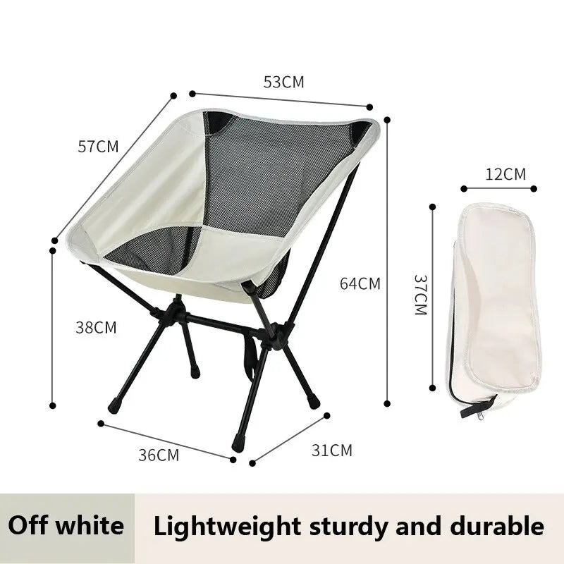 Modern Outdoor Creamy White-Black Solid Seat Portable Mesh Fabric Portable Thick Steel Metal Pipe Moon Beach Folding Chairs