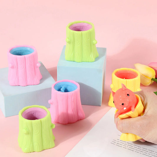 SMALL FIRE CHILD Adults Cute Soft Silicone Squeezable Cartoon Popping Up Squirrel-Multicolor Tree Trunk Stump Vent Activity Toys/Ages: 18 Years Old-Adults/Colors-Brown/Multicolor/Animal