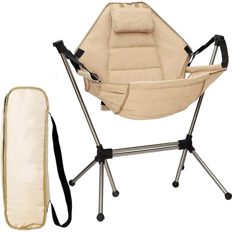 No-EN-Name-Null Adult Outdoor Green Soft Canvas Upholstery Fabric Cotton Filling Pillow Headrest Portable Foldable Adjustable Aluminum Metal Frame Classic Rocking Chairs/Colors-Beige/Olive Green/Black/Gray