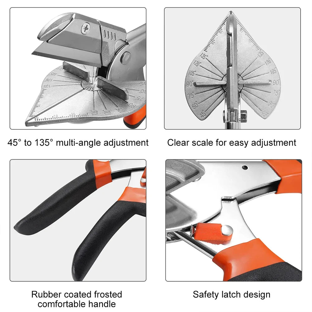 Industrial Adjustable Multi-Angle Rubber Covered Orange-Black Handles Handheld Metal Miter Shears  /Colors-Black/Orange/Silver/White