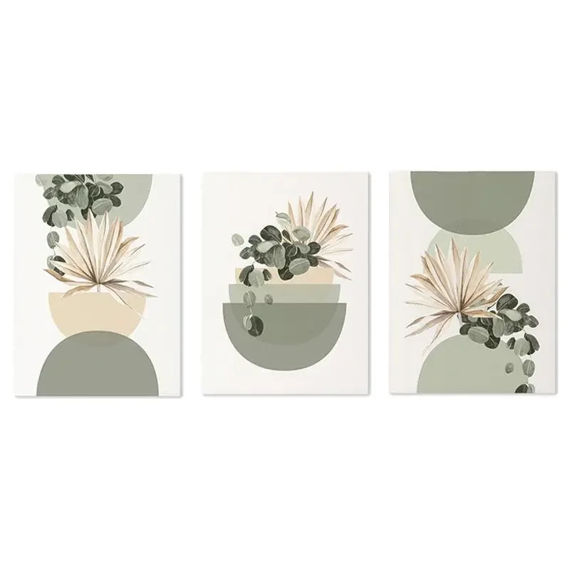 ASTRDECOR Modern Art Unframed Customized Sizes Waterproof Ink Abstract Subjects Boho Floral Half Circle Flower Market Canvas Prints/Colors-Floral/Green/Beige/Multicolor